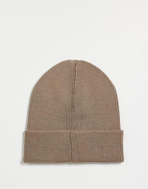 BOSS Orange foxxy beanie hat in dark beige ASOS