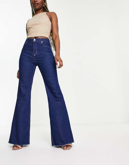 Mid Rise Tan '70s Flare Jeans