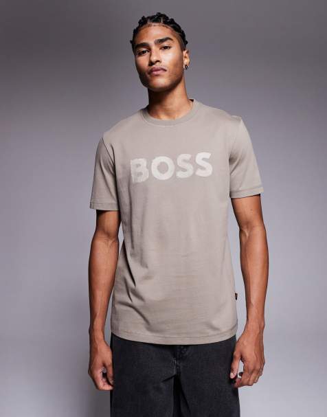 BOSS Orange Frozen chest logo regular fit t-shirt in dark beige - view 1