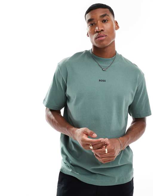 BOSS Orange geological relaxed fit t-shirt in green with chest and back print, 4 of 4