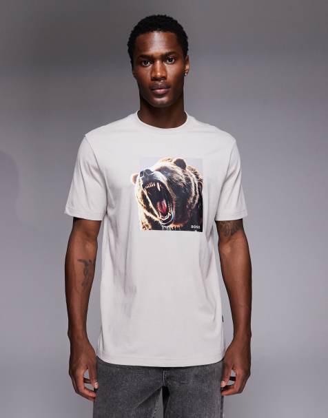BOSS Orange graphic bear print t-shirt in grey - view 1