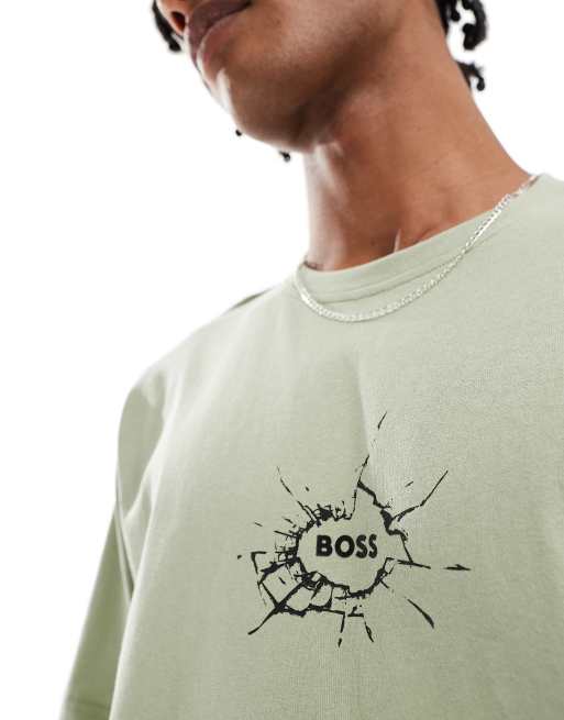 Boss Orange - Grøn afslappet T-shirt med lille logografik på brystet, 3 af 4