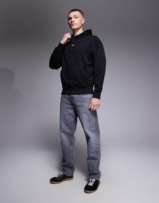 BOSS Orange - Hoodie met klein logo op de borst in zwart, 2 van 5