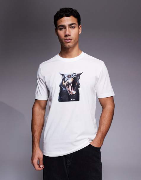BOSS Orange - Hvid T-shirt med grafisk Dobermann-print - view 1