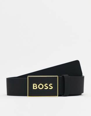 BOSS Orange Icon plaque leather belt in black - ASOS Price Checker