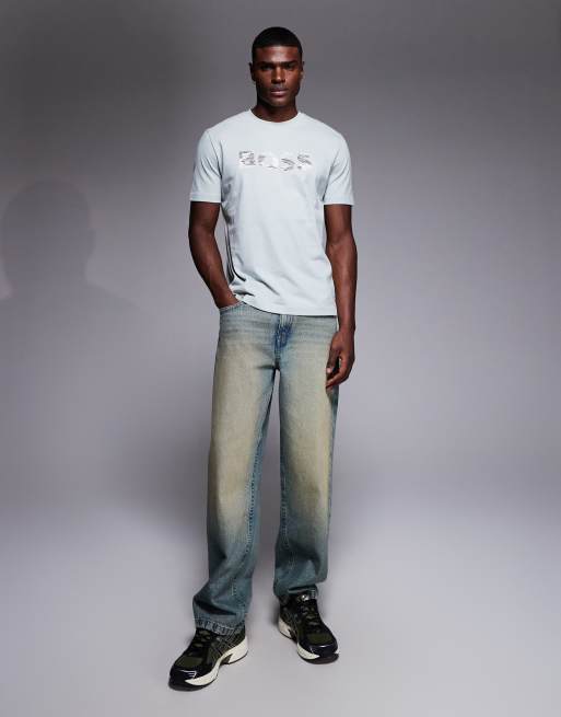 BOSS Orange - Insignia - T-shirt grigia con logo sul petto, 2 di 5