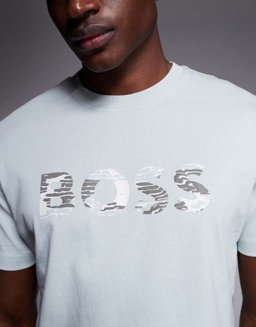 BOSS Orange - Insignia - T-shirt grigia con logo sul petto, 5 di 5