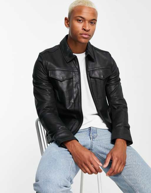 Boss orange leather jacket on sale mens