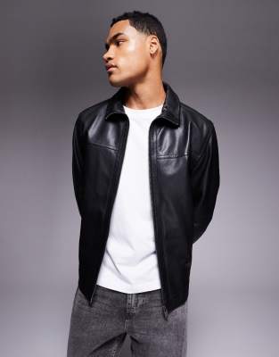 BOSS Orange - Jorest - Blouson Harrington en cuir coupe classique - Noir