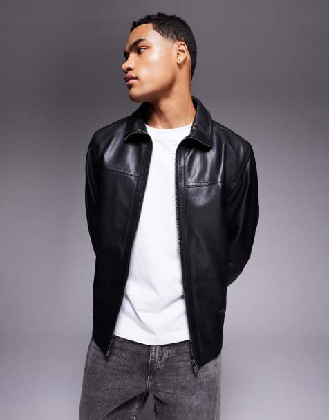 BOSS Orange - Jorest - Blouson Harrington en cuir coupe classique - Noir - view 1