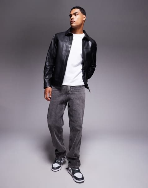 BOSS Orange - Jorest - Regular-fit Harrington jack met leerlook in zwart - view 1