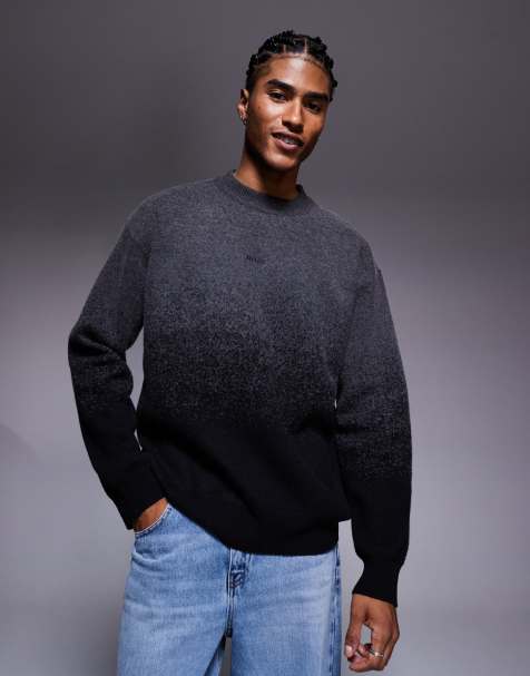 Boss Orange kalbrush chest logo gradient crew neck knit jumper in black