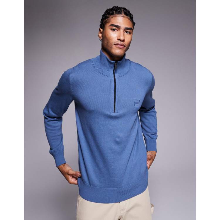 トップス bobooooo BOSS Orange kanobix fine knit half zip jumper in mid blue | ASOS