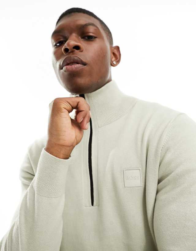 BOSS Orange - kanobix half zip knit jumper in light beige