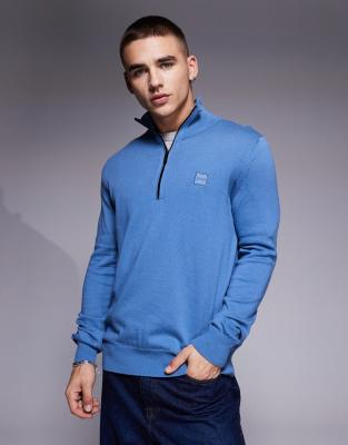 BOSS Orange - Kanobix - Pull en maille à col zippé - Bleu