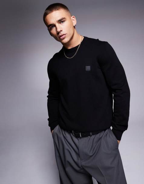 BOSS Orange – Kanovano – Czarny sweter o regularnym kroju z logo z bawełnianej dzianiny - view 1