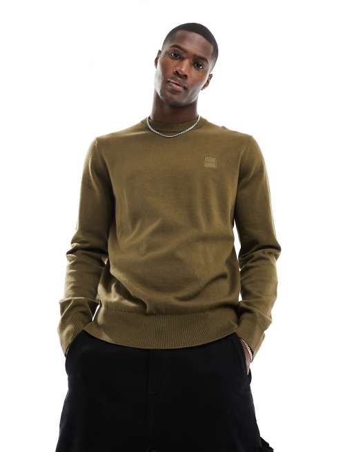 BOSS Orange Kanovano knit jumper in khaki | ASOS