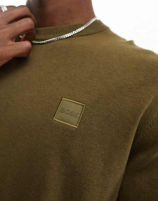 BOSS Orange Kanovano knit jumper in khaki | ASOS | Strickpullover