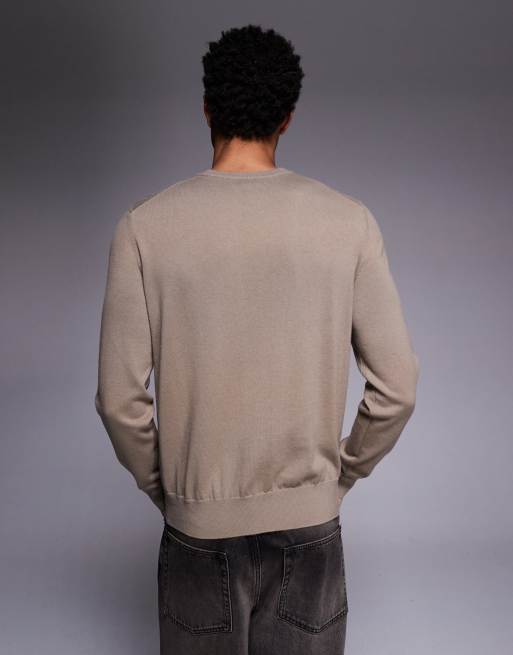 BOSS Orange Kanovano tonal logo fine knit jumper regular fit in dark beige, 3 of 5