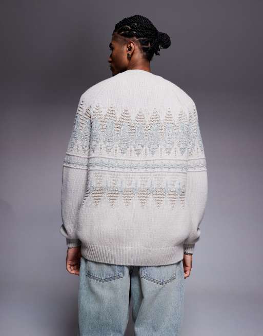 BOSS Orange - Karombo - Afslappet lysbeige striktrøje med tekstureret fairisle-mønster, 3 af 5