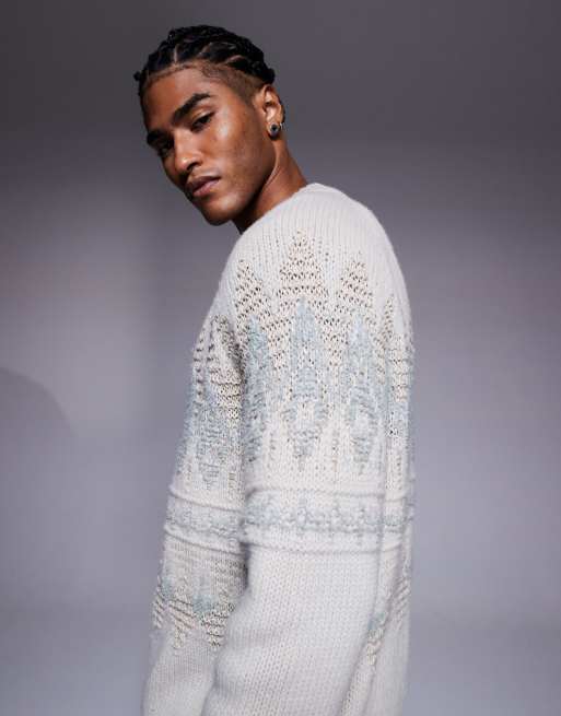 BOSS Orange – Karombo – Strukturierter Fairisle-Strickpullover im Relaxed-Fit-Stil in Hellbeige, 5 von 5