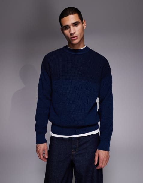 BOSS Orange kartney crew neck knitted jumper in navy