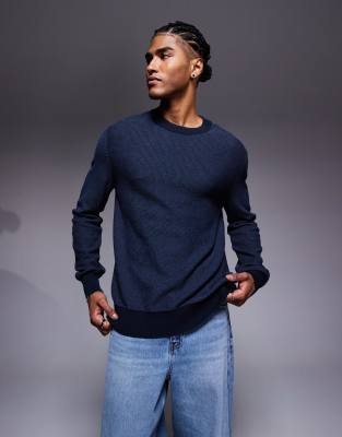 Boss Orange - Klapok - Pull ras de cou coupe classique en maille texturée - Bleu marine