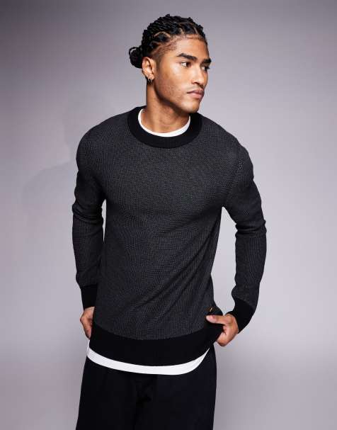 Boss Orange klapok regular fit crew neck textured knit sweater in black - view 1