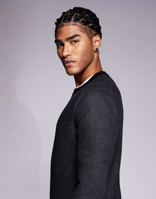 Boss Orange klapok regular fit crew neck textured knit sweater in