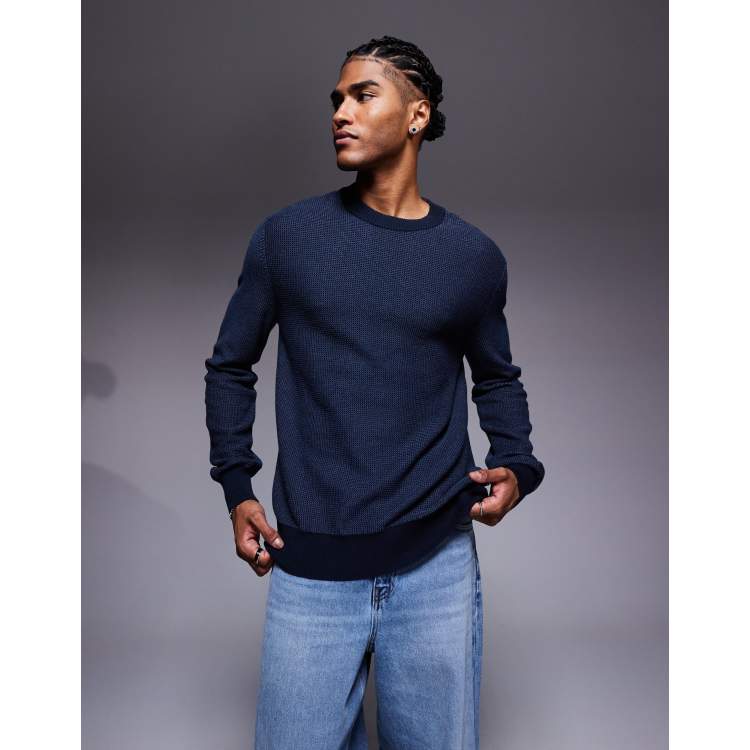 Boss Orange klapok regular fit crew neck textured knit sweater in