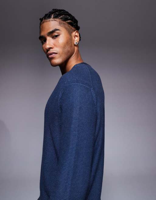 Boss Orange klapok regular fit crew neck textured knit sweater in