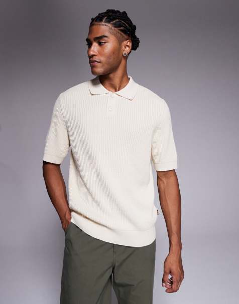 BOSS Orange knit polo in cream - view 1