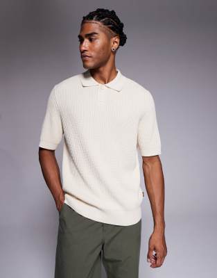 BOSS Orange Boss Orange knitted polo in cream-White