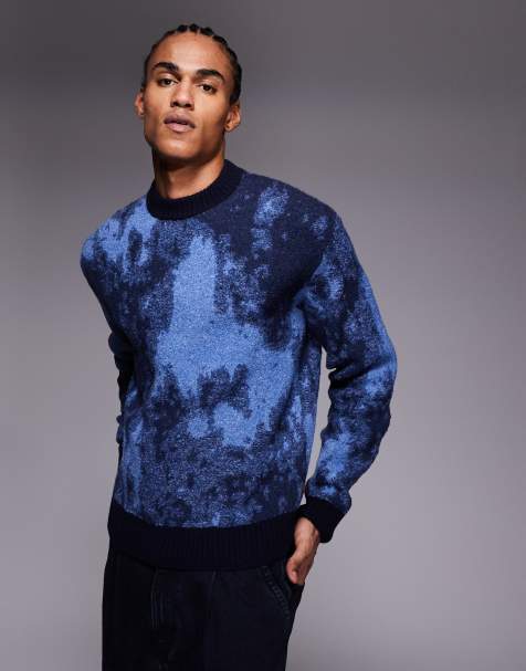 Boss Orange kradar relaxed fit camo crew neck knitted jumper in navy - view 1