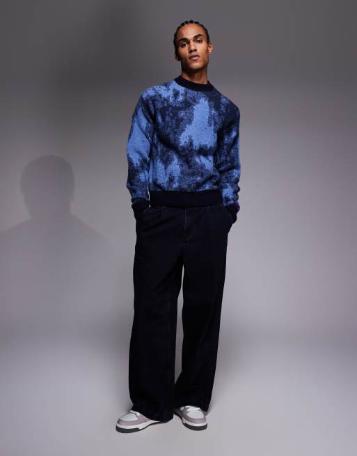 Boss Orange kradar relaxed fit camo crew neck knitted jumper in navy, 2 of 5