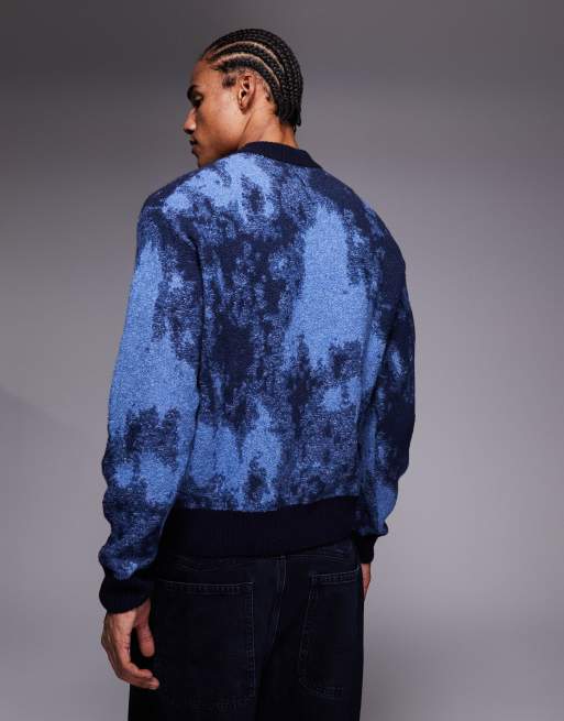 Boss Orange kradar relaxed fit camo crew neck knitted jumper in navy, 3 of 5