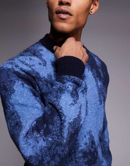 Boss Orange kradar relaxed fit camo crew neck knitted jumper in navy, 5 of 5