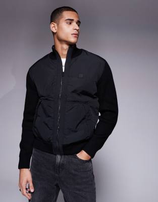 Kydalbrio hybrid nylon knit full zip jacket relaxed fit in black