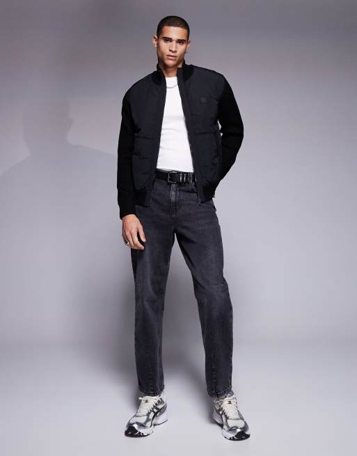 BOSS Orange Kydalbrio hybrid nylon knit full zip jacket relaxed fit in black, 2 of 4