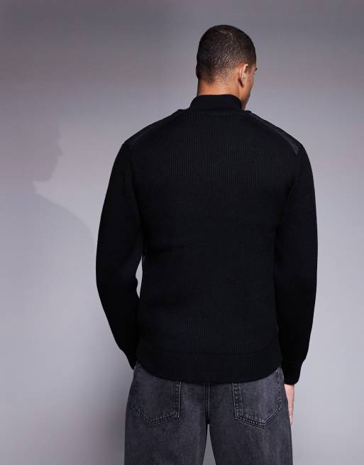 BOSS Orange Kydalbrio hybrid nylon knit full zip jacket relaxed fit in black, 3 of 4