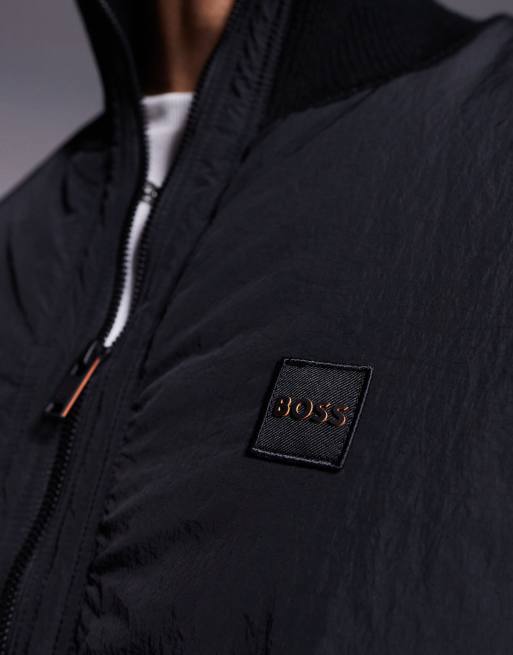 BOSS Orange Kydalbrio hybrid nylon knit full zip jacket relaxed fit in black, 4 of 4