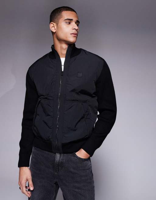 BOSS Orange - Kydalbrio - Ruimvallend gebreid hybride jack met nylon en rits in zwart
