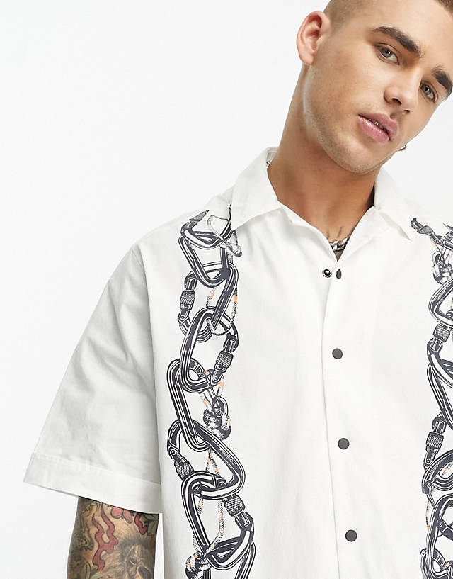 BOSS Orange - lapis 3 relaxed fit short sleeve shirt in white with chain print