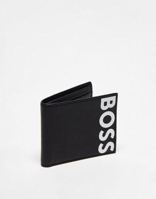 BOSS Orange leather large logo wallet in black - ASOS Price Checker