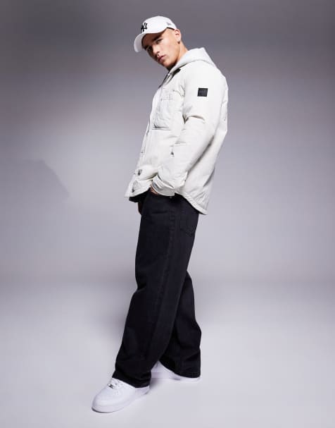 BOSS Orange - Locky - Gewatteerd oversized overshirt van nylon in beige - view 1