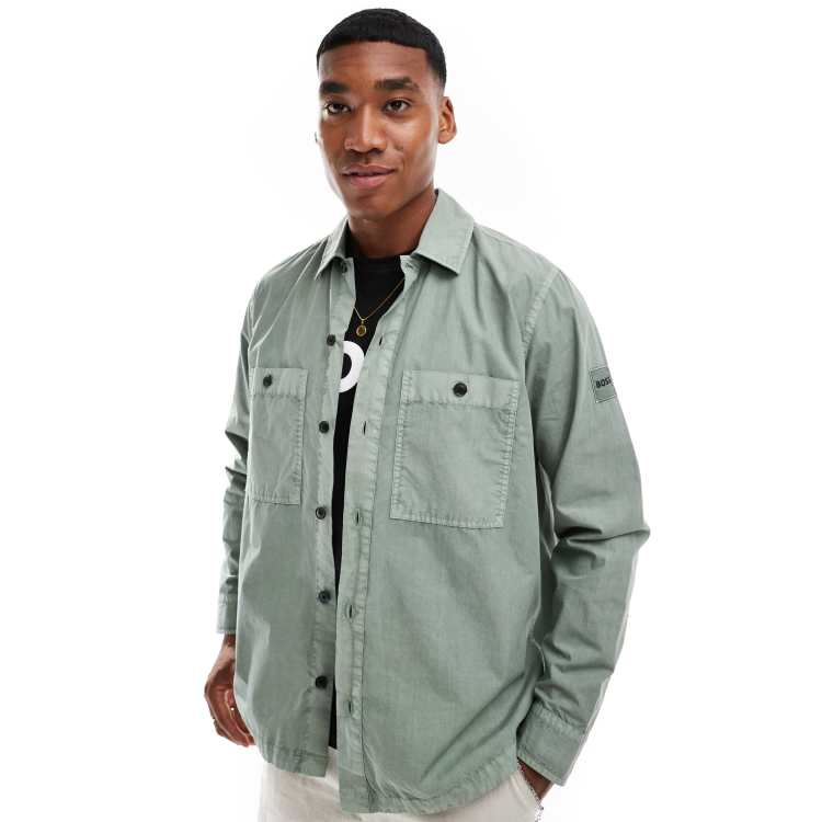 BOSS Orange locky overshirt in dark green | ASOS