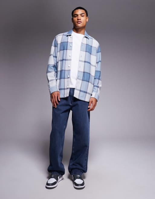 BOSS Orange Locky oversized fit heavyweight checked overshirt in light grey, 2 of 5