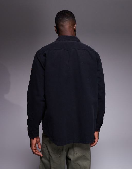 BOSS Orange locky oversized fit overshirt in black, 3 of 5
