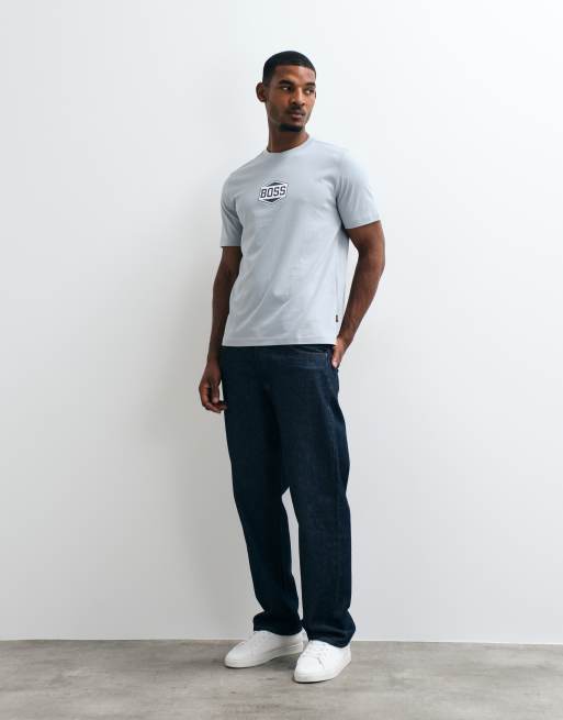 BOSS Orange logo chest print t-shirt in grey , 3 of 5