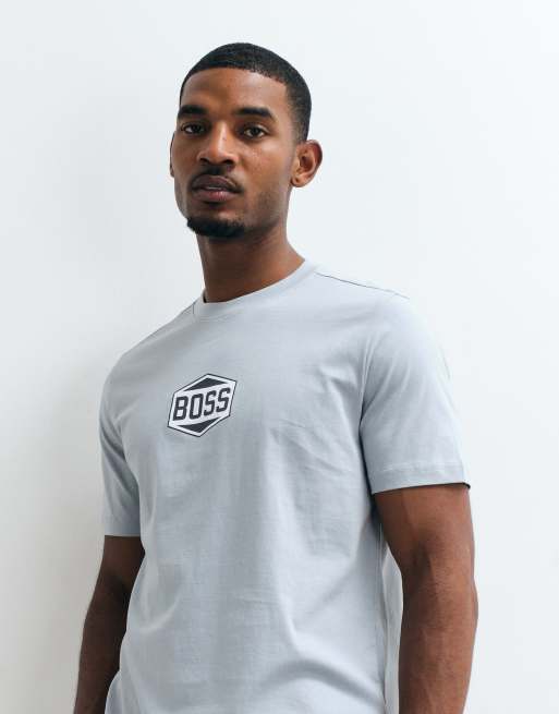 BOSS Orange logo chest print t-shirt in grey , 5 of 5